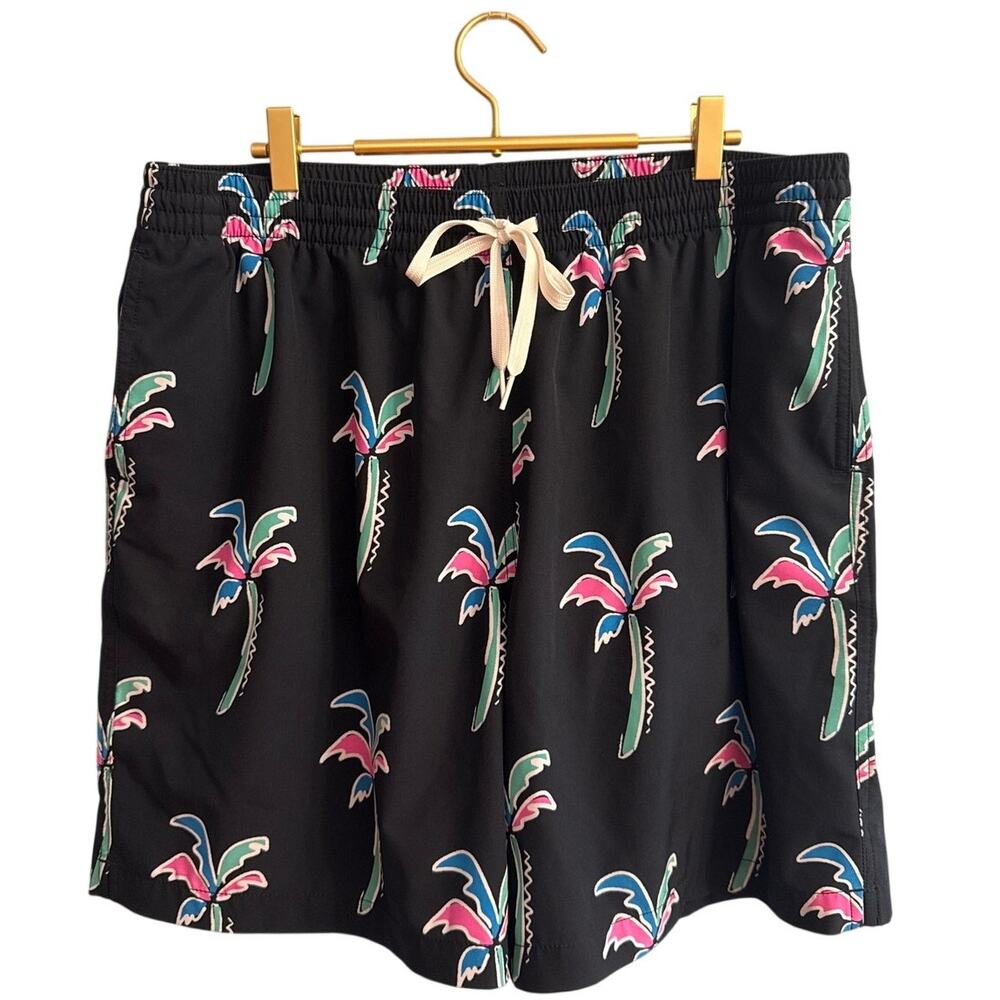 Chubbies Men's 7" Swim Trunks Shorts Black Pink Palm Tree Pattern Size XXL EUC